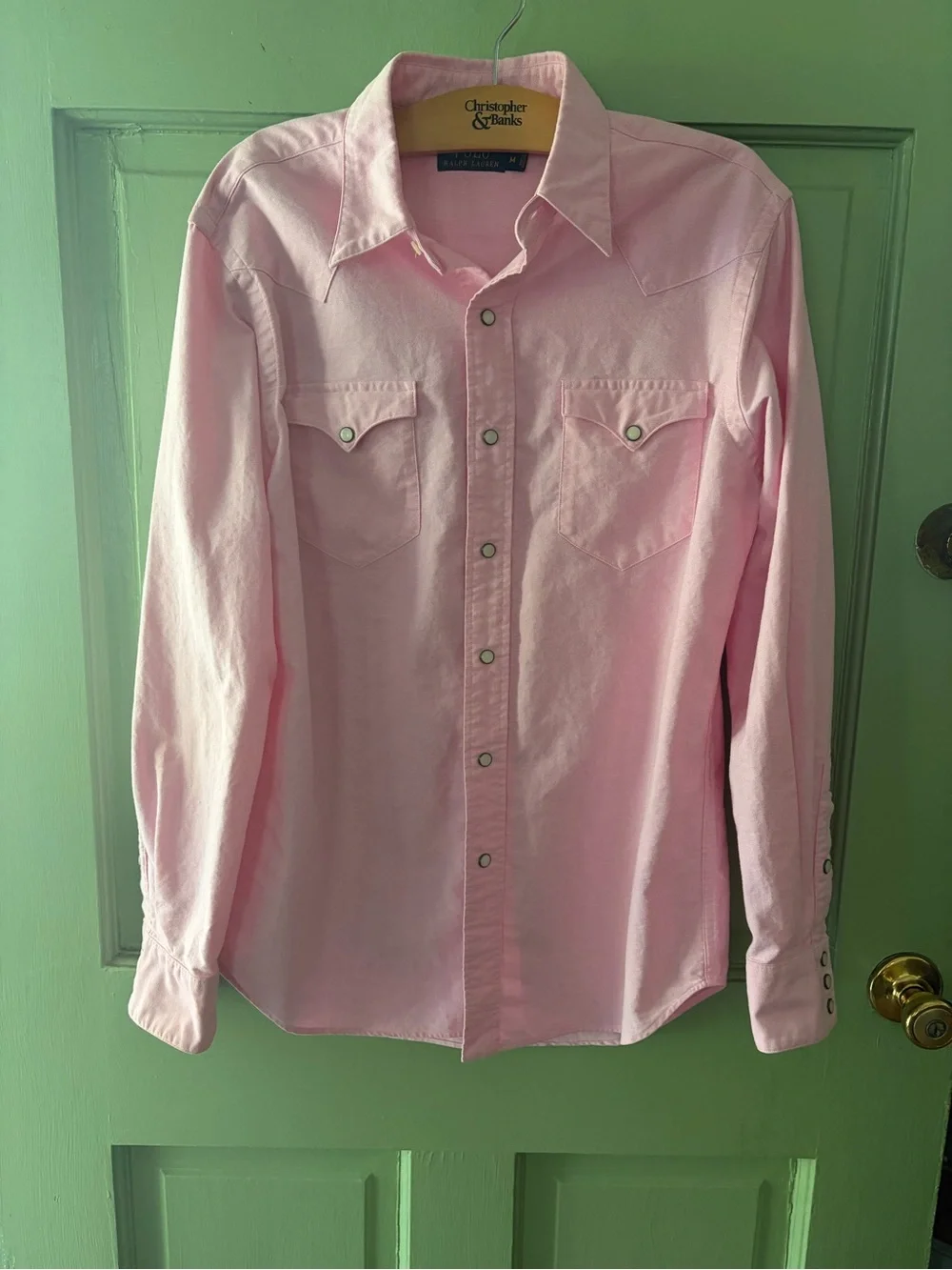 Polo Ralph Lauren Pink Men's Pearl Snap Size medium Western Cowboy Shirt Rodeo